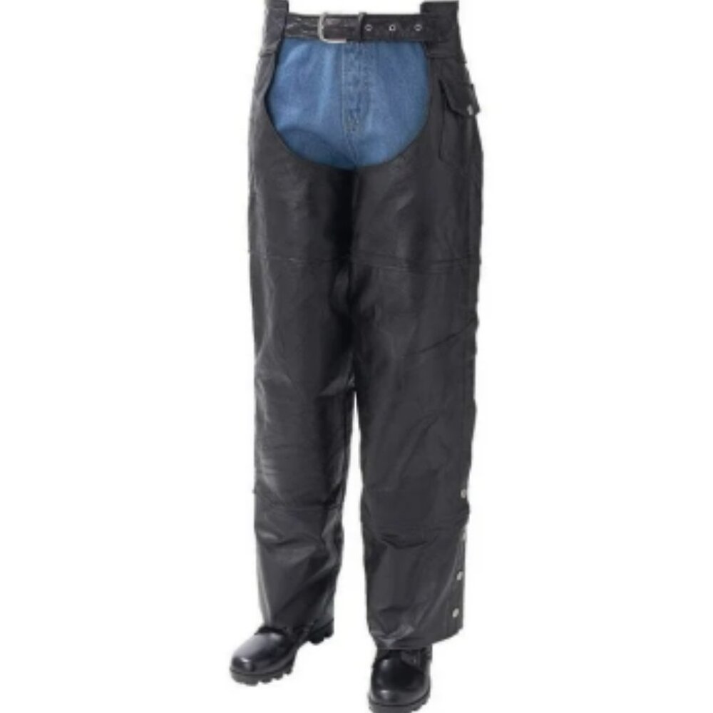 Diamond Plate Rock Design Genuine Buffalo Leather Motorcycle Chaps Size L